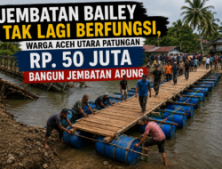 Jembatan Bailey Tak Lagi Berfungsi, Warga Aceh Utara Patungan Rp. 50 Juta Bangun Jembatan Apung